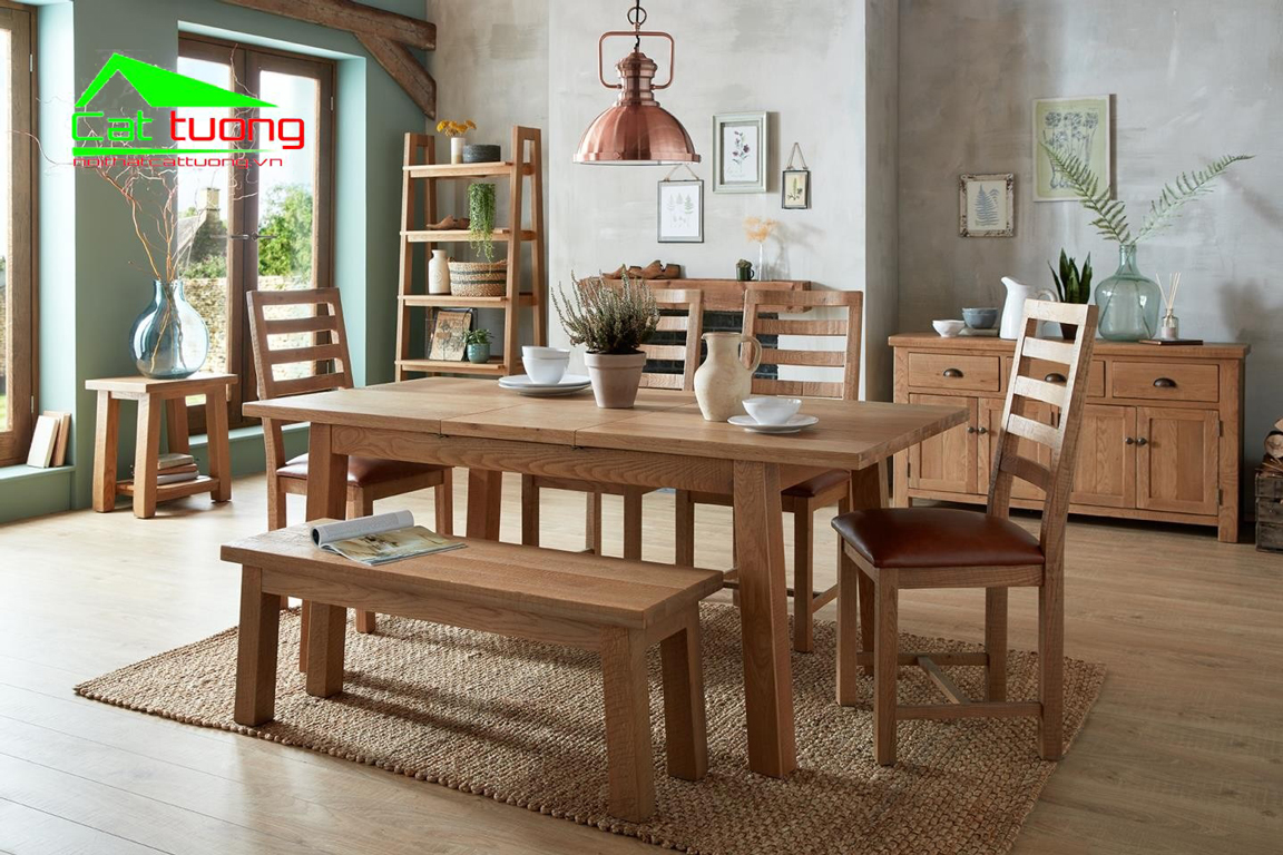 Bộ bàn ăn 6 ghế gỗ sồi sang trọng, đẳng cấp