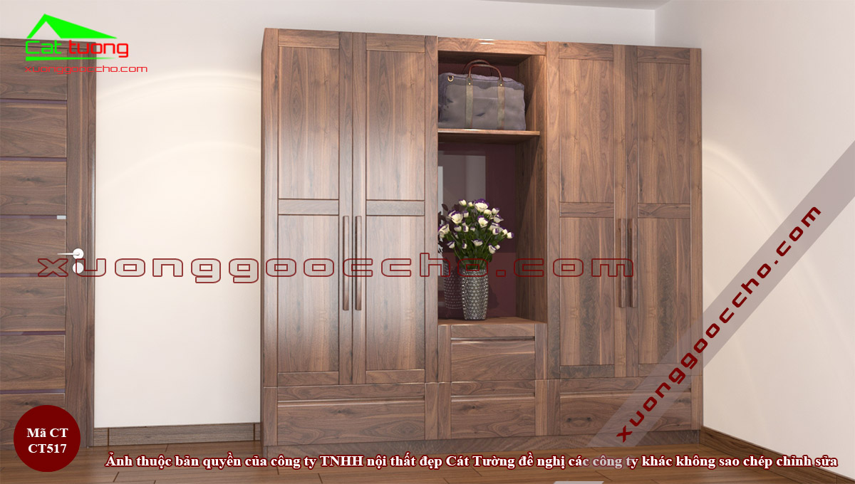 Mẫu tủ quần áo gỗ tự nhiên 5 cánh đẹp hiện đại