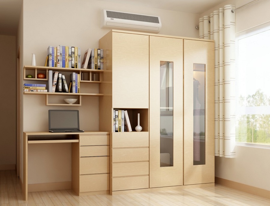 Tủ quần áo kết hợp bàn làm việc tiện ích cho không gian phòng ngủ