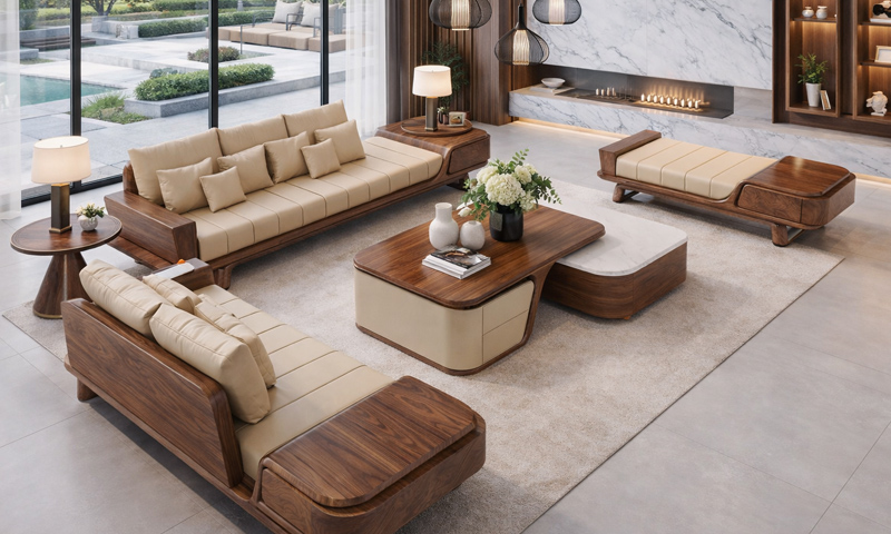 Sofa gỗ óc chó SF2616